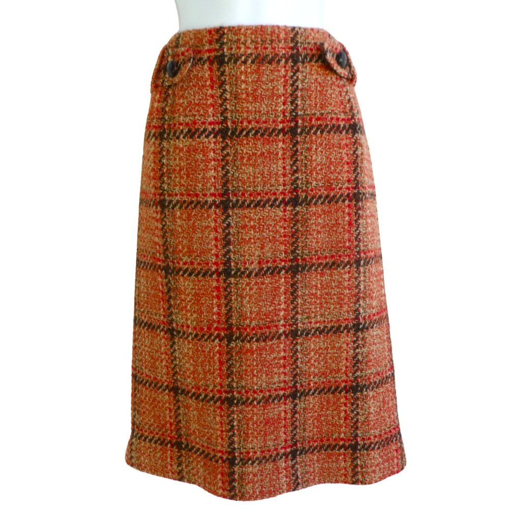 WooL Vintage Talbots Skirt Plaid Lined Center Back Zip Kick Rusty Pleat USA 12
